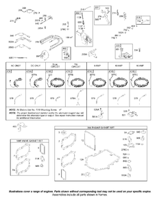 Alternator, Controls, Electrical, Governor Spring, Ignition, Kits/Gaskets-Engine Diagram and Parts List for 42A707-2240-XX  Briggs and Stratton Engine